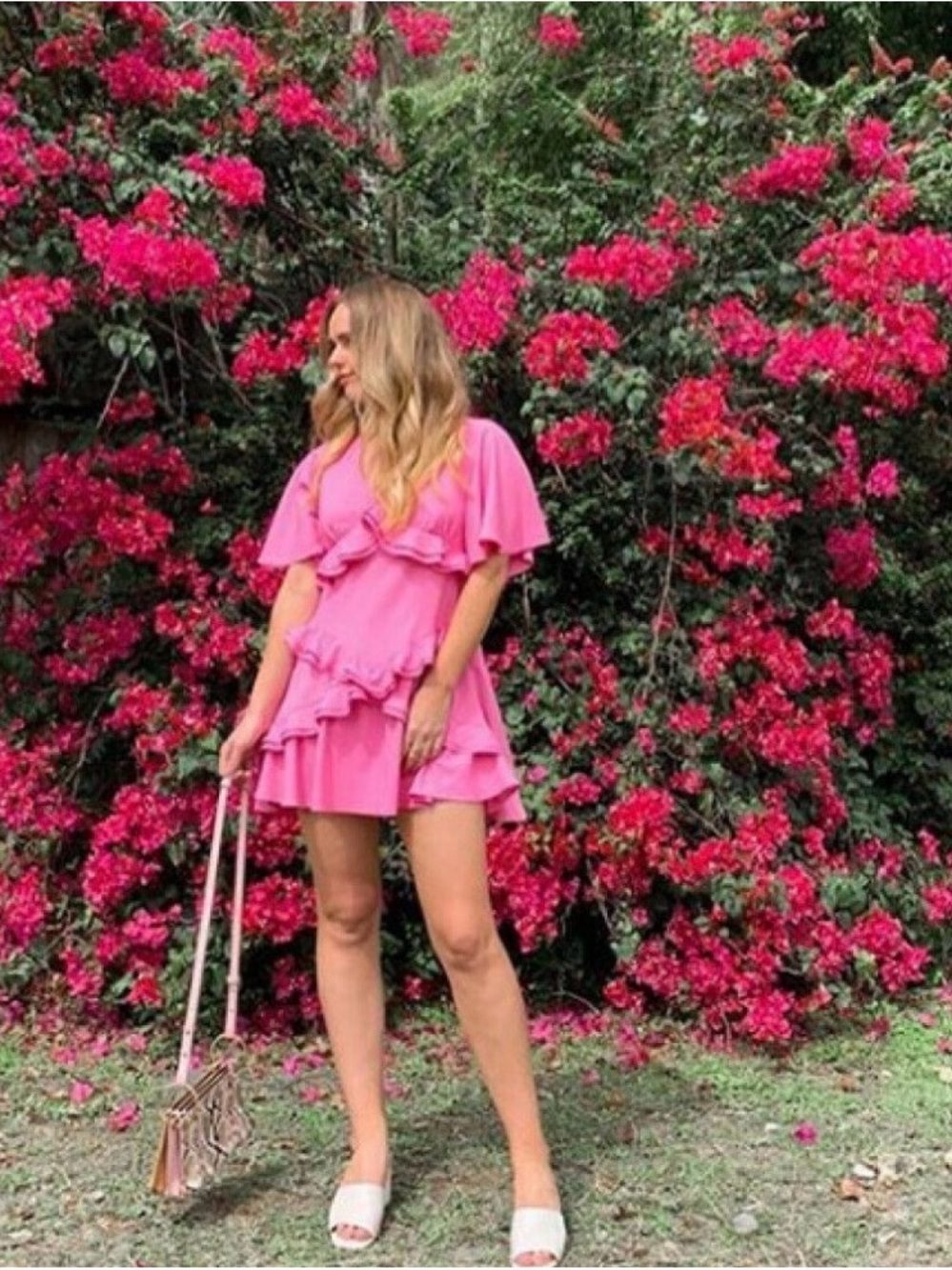 Maggie Marilyn Pink Ruffle V-Neck Mini Dress - Picture 3 of 10